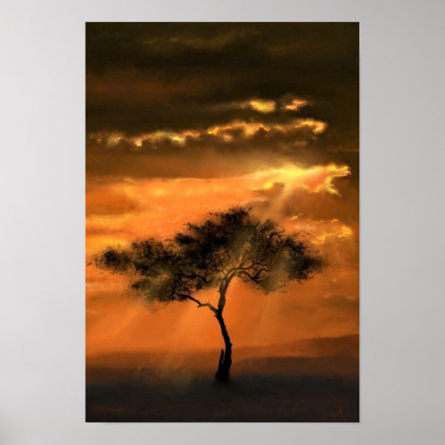 Träd Sunbeams Poster Sunset (Framsidan)