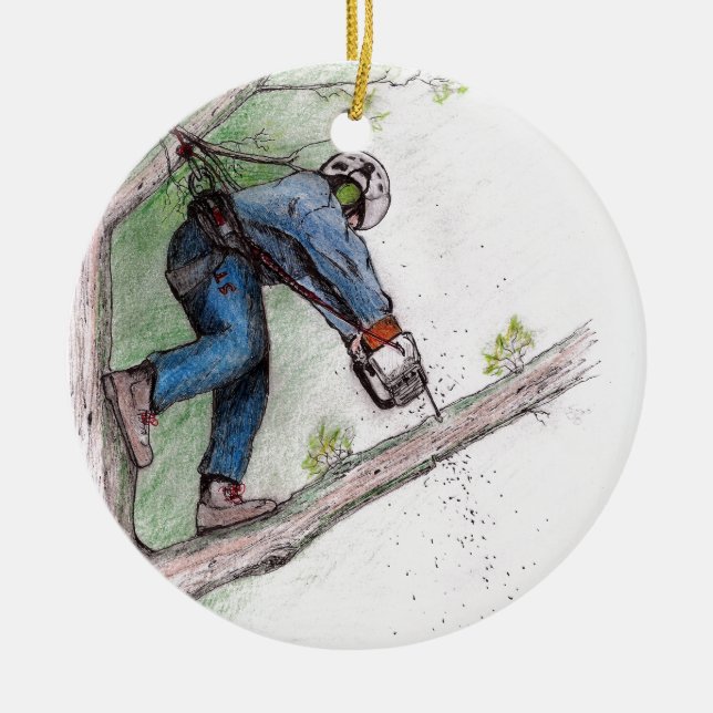 Träd Surgeon Arborist Julgransprydnad Keramik (Framsidan)