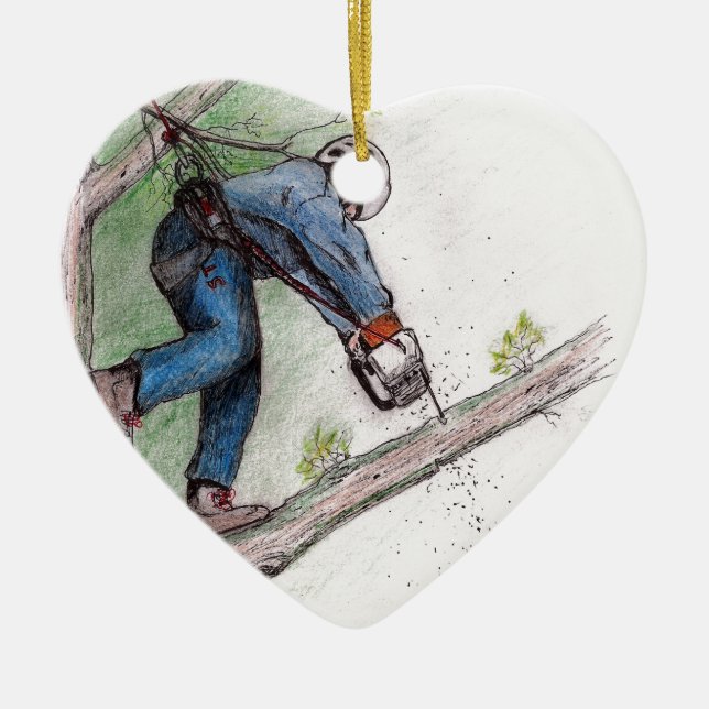 Träd Surgeon Arborist Lumberjack Julgransprydnad Keramik (Framsidan)