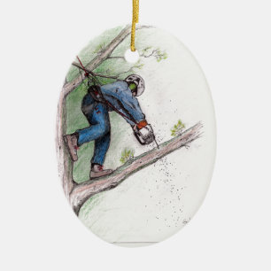 Träd Surgeon Arborist Lumberjack Julgransprydnad Keramik