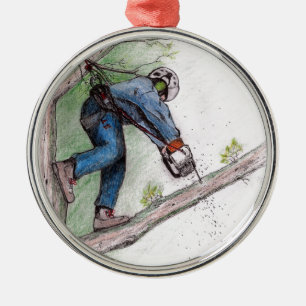 Träd Surgeon Arborist Lumberjack Julgransprydnad Metall