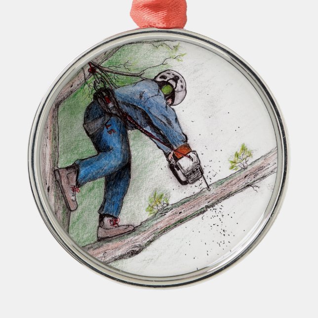 Träd Surgeon Arborist Lumberjack Julgransprydnad Metall (Framsidan)