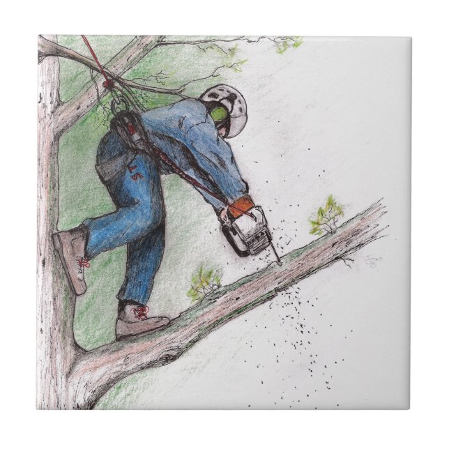 Träd Surgeon Arborist Lumberjack Kakelplatta (Framsidan)