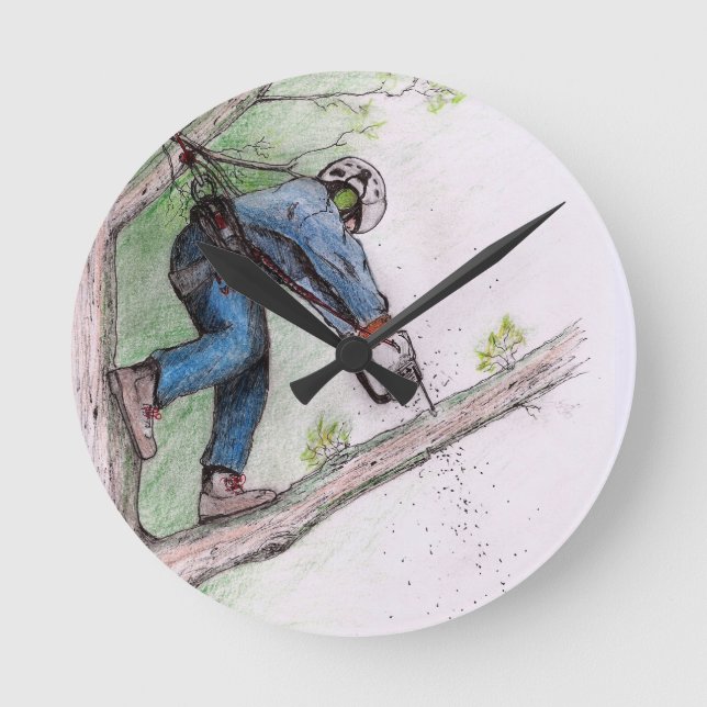 Träd Surgeon Arborist Lumberjack Rund Klocka (Framsida)