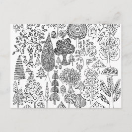 Träd Svart och Vitt Handritad Illustration Konst Vykort