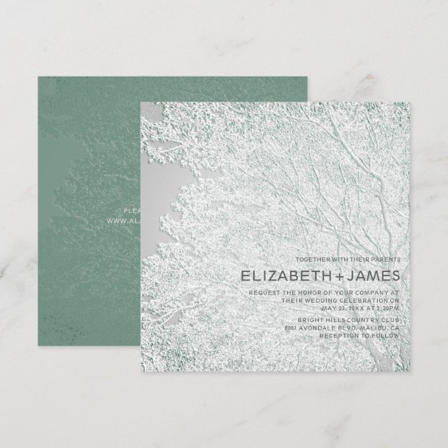 Träd-temat Unik Embossed-liknande Bröllop © Inbjudningar (Fram/baksida)