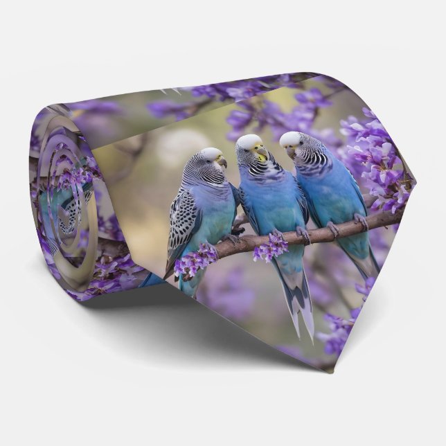 Träd Top Chatter: Blue Budgies in Jacaranda Träd, Slips (Rullad)