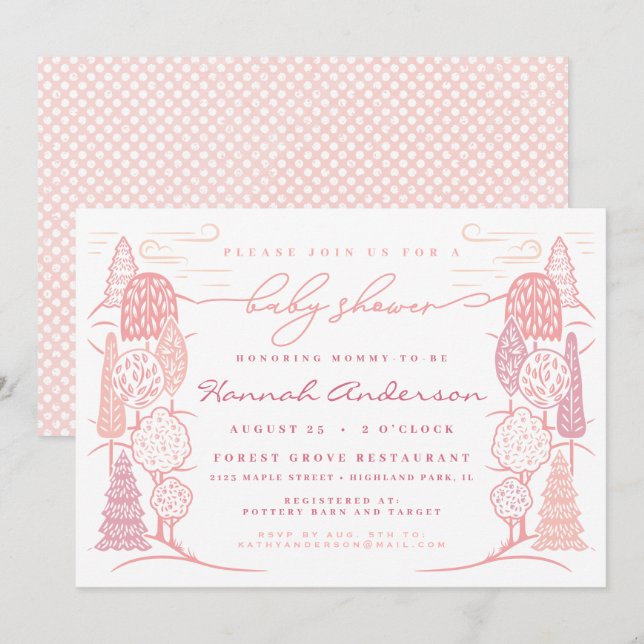 Träd Toppen Baby Shower Flicka Inbjudningar (Fram/baksida)