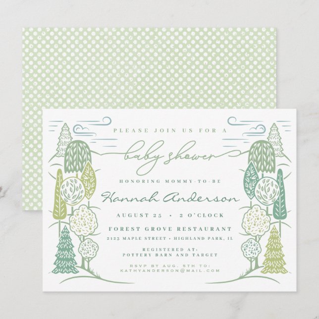 Träd Toppen Babyshower Könsneutral Grön Inbjudningar (Fram/baksida)