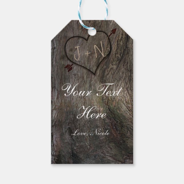 Träd Trunk + Carved Heart Rustic Gift Märkre Presentetikett (Framsidan)