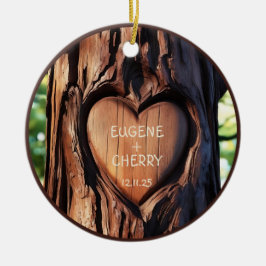 Träd Trunk Hand Carved Namn Romantic Keepsaké Julgransprydnad Keramik