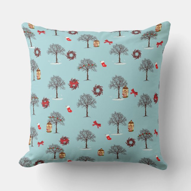 Träd under vintern och Juldekorationer Kudde (Framsida)