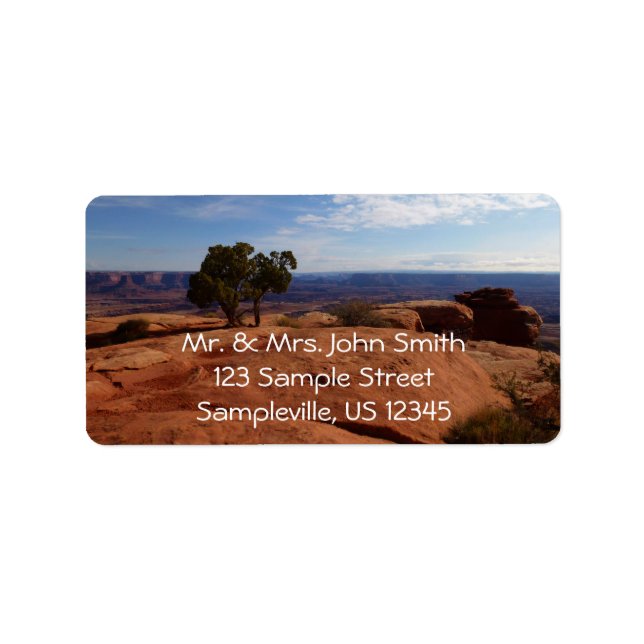 Träd ur röda klippor I vid Canyonlands Adressetikett (Framsidan)