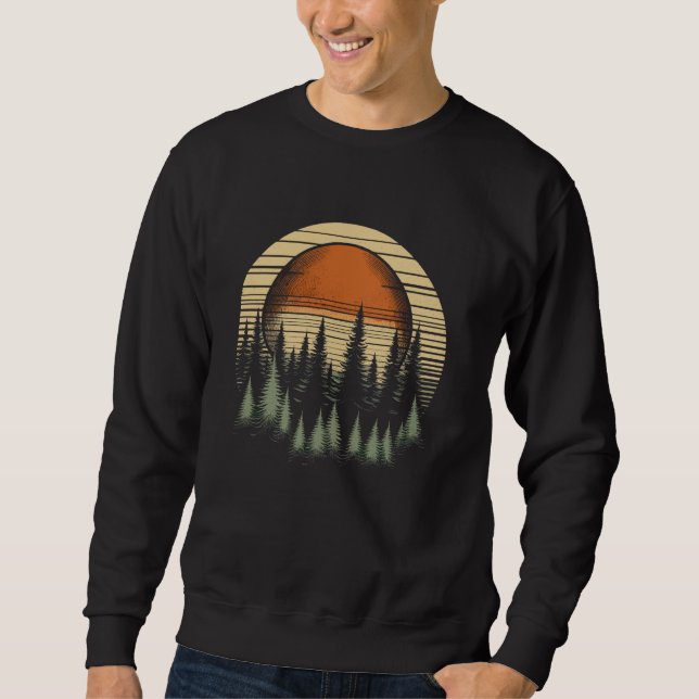 Träd Vilda Djur Natur Retro Skog Lång Ärmad Tröja (Framsida)