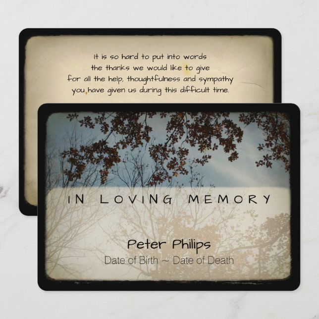 Träd Vintage Memorial Sympathy Tack I (Fram/baksida)