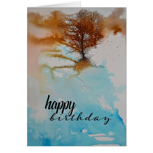 Träd Watercolor Art Grattis på födelsedagen Hälsni Hälsningskort (Framsidan)