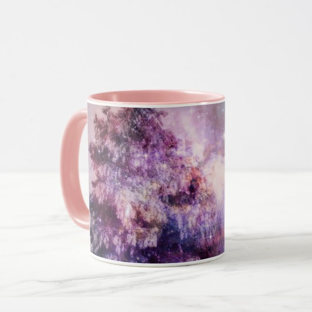 Träd Winter Wonderland Rosa Lila  Art Mugg Kopp (Framsida vänster)