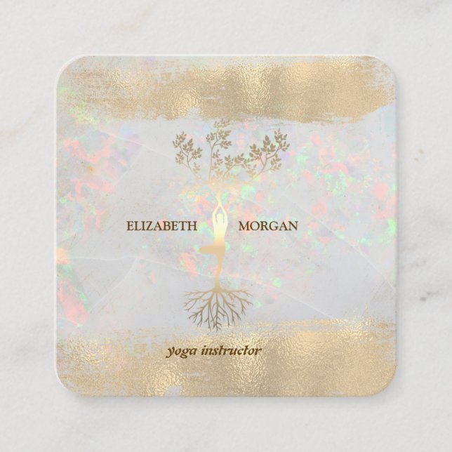 Träd Women Silhouette Brush Stroke Yoga Opal Fyrkantigt Visitkort (Framsida)