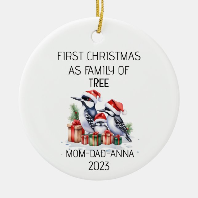 Träd Woodpeckers Birds första julfamilj Julgransprydnad Keramik (Framsidan)