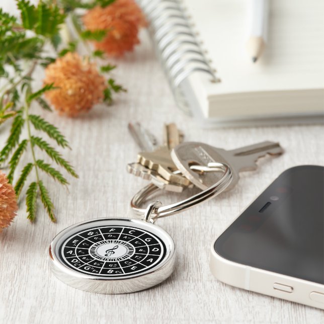 Träda Piano Nycklar Circle of Fifths Rund Silverfärgad Nyckelring (Sidan)