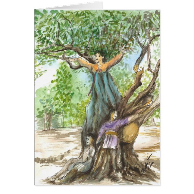 Trädälvor i ett gammalt träd hälsningskort (Framsidan)