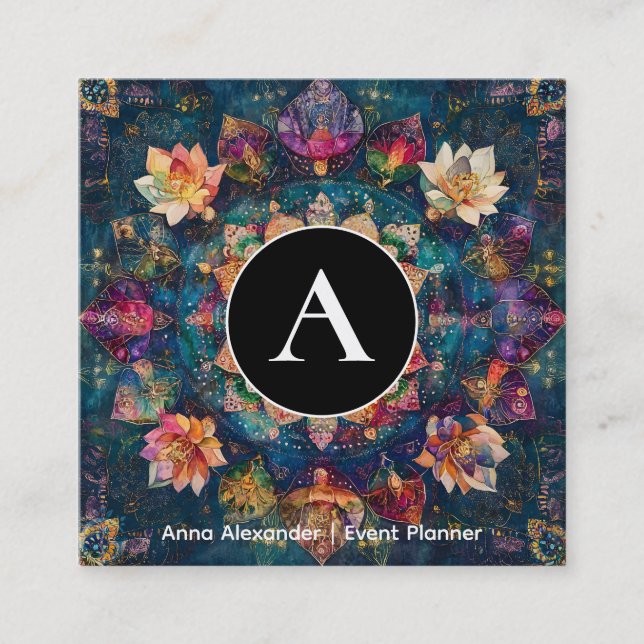 Trådar av ljus | Blommig Mandala-design Fyrkantigt Visitkort (Framsida)