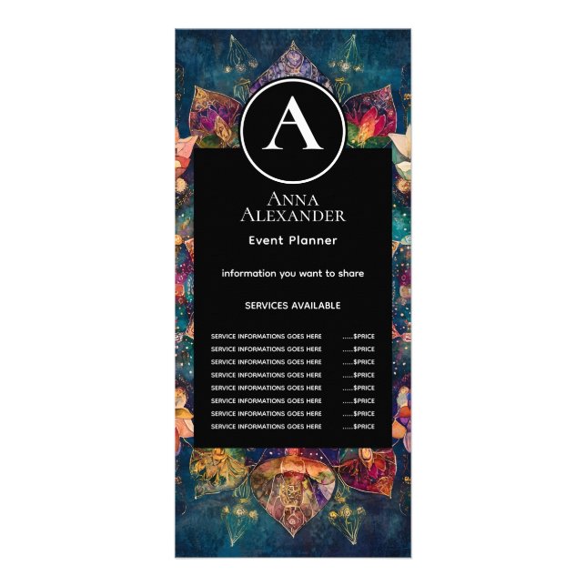 Trådar av ljus | Blommig Mandala-design Reklamkort (Framsidan)
