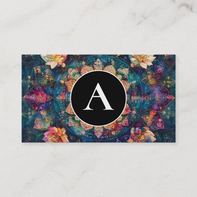 Trådar av ljus | Blommig Mandala-design Visitkort (Framsida)