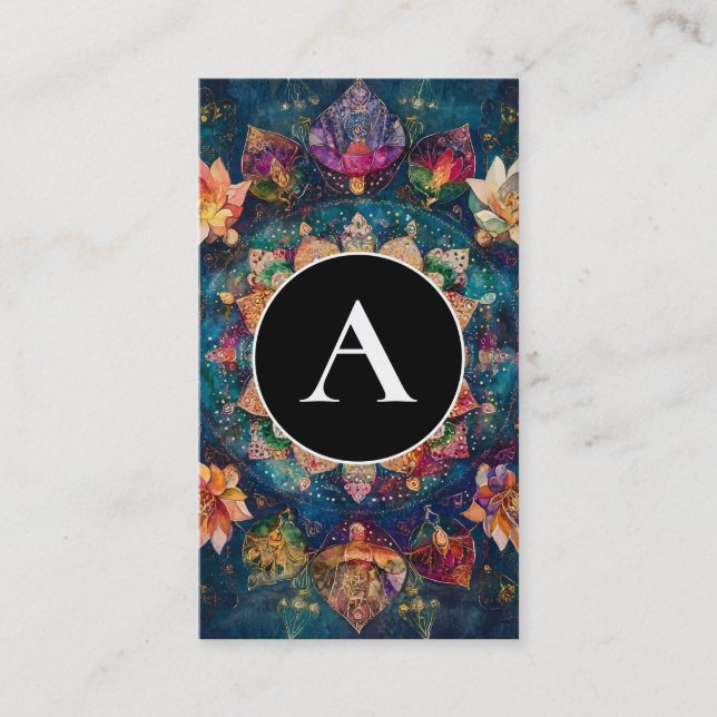 Trådar av ljus | Blommig Mandala-design Visitkort (Framsida)