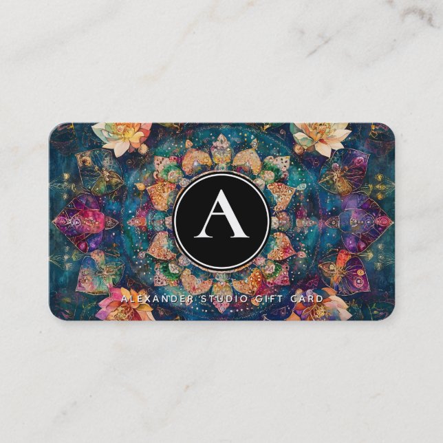 Trådar av ljus | Blommig Mandala-design Visitkort (Framsida)