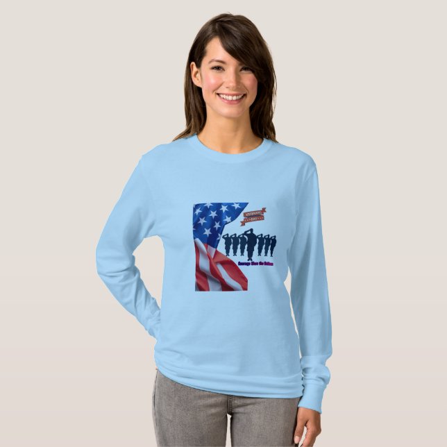 Trådar av patriotisk stolthet ljusblå t shirt (Hel framsida)