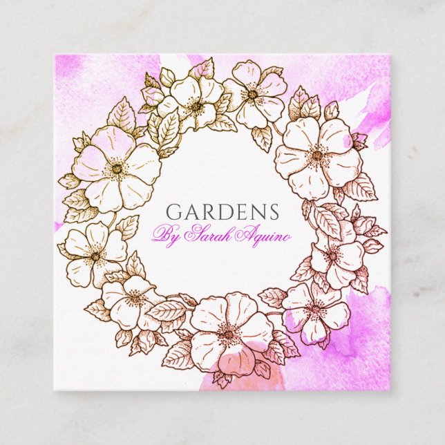 Trädbeklädnad eller floristisk Blommigt Utandnings Fyrkantigt Visitkort (Framsida)