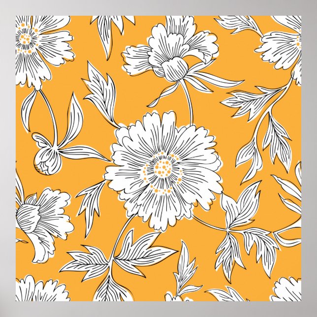 Trädblommor från hand plockade abstrakt. Konturtec Poster (Framsidan)