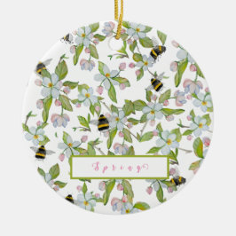 Trädblommor och humlor i vår julgransprydnad keramik