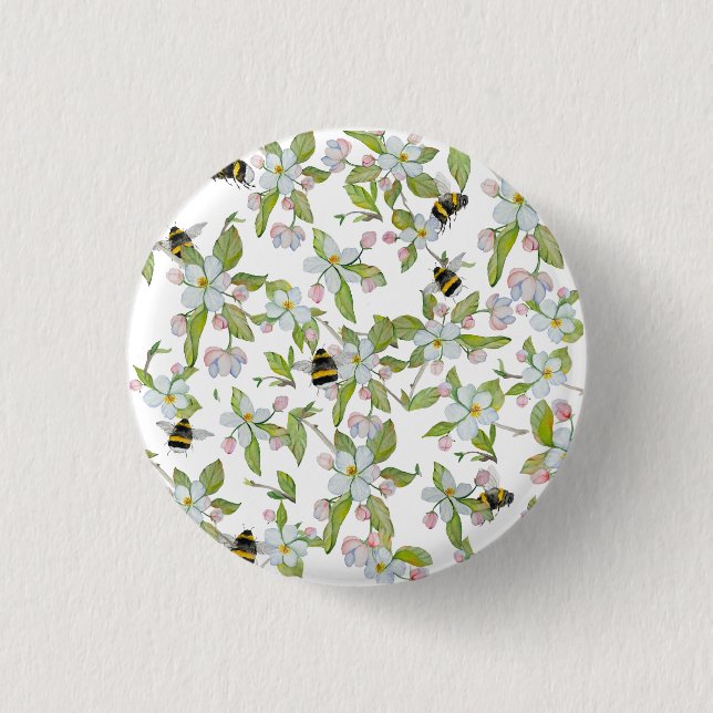 Trädblommor och humlor i vår knapp (Framsida)