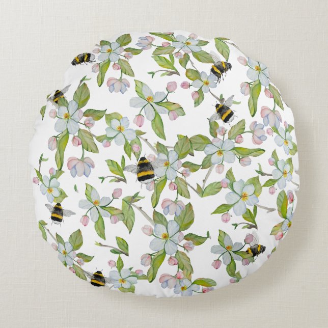 Trädblommor och humlor i vår rund kudde (Framsidan)