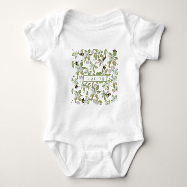 Trädblommor och humlor i vår t shirt (Framsida)