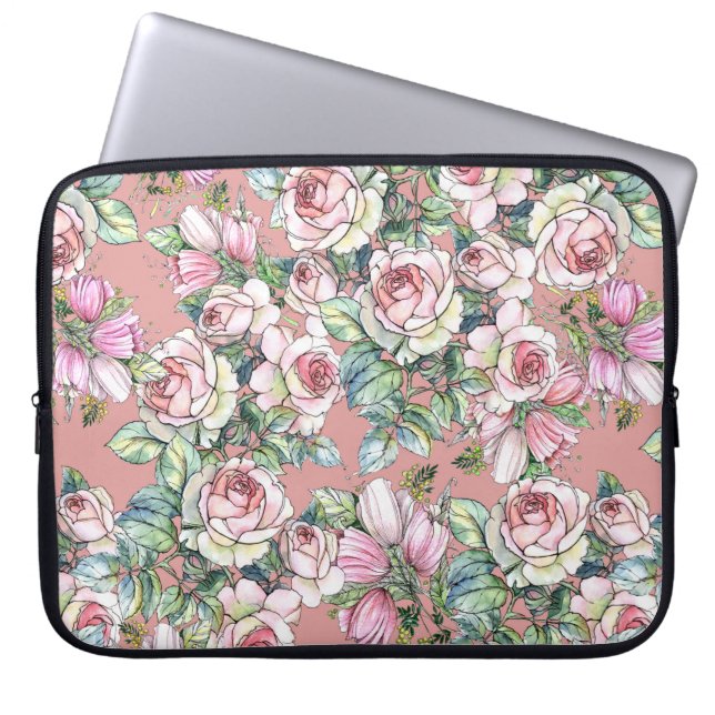 Trädblommor ro med tulpaner målade i vattenko laptop fodral (Framsidan)