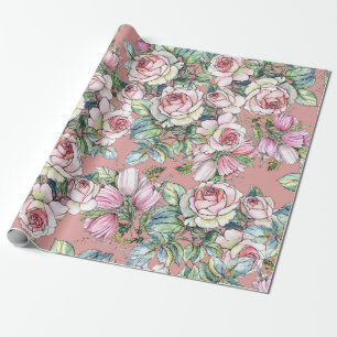Trädblommor ro med tulpaner målade i vattenko presentpapper