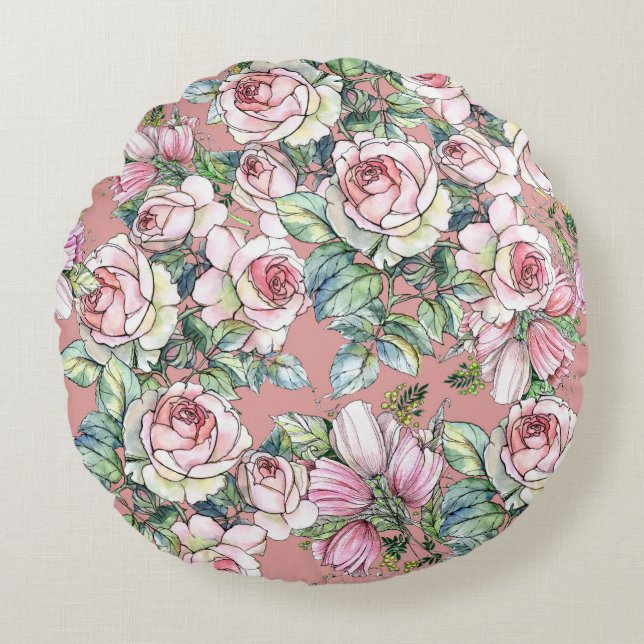 Trädblommor ro med tulpaner målade i vattenko rund kudde (Framsidan)