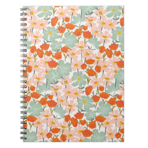 Trädblommor: rosa, orange, sömlös anteckningsbok