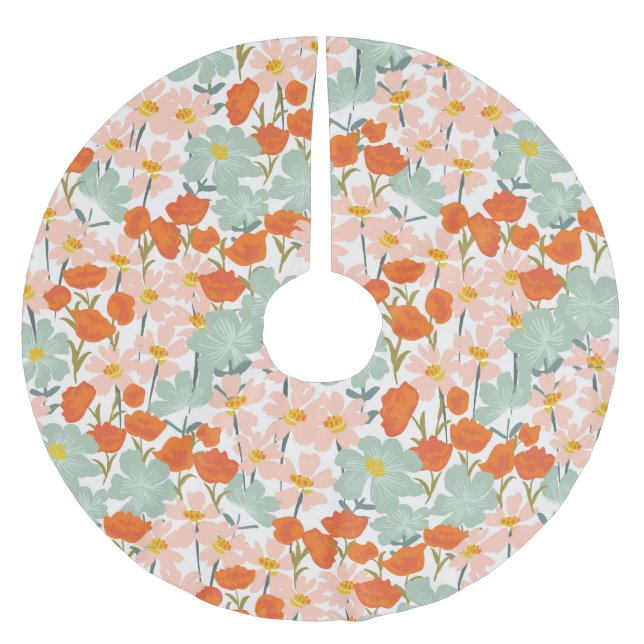 Trädblommor: rosa, orange, sömlös julgransmatta borstad polyester (Framsidan)