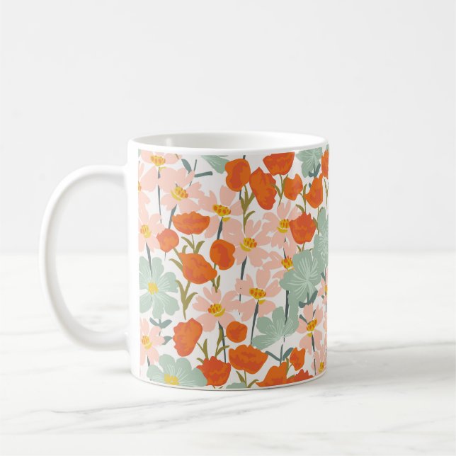 Trädblommor: rosa, orange, sömlös kaffemugg (Vänster)