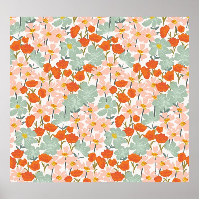 Trädblommor: rosa, orange, sömlös poster (Framsidan)