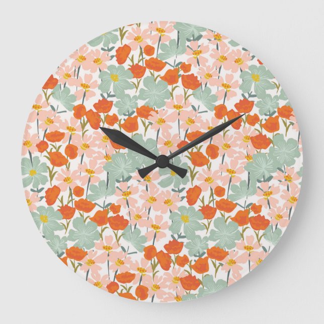 Trädblommor: rosa, orange, sömlös stor klocka (Framsida)