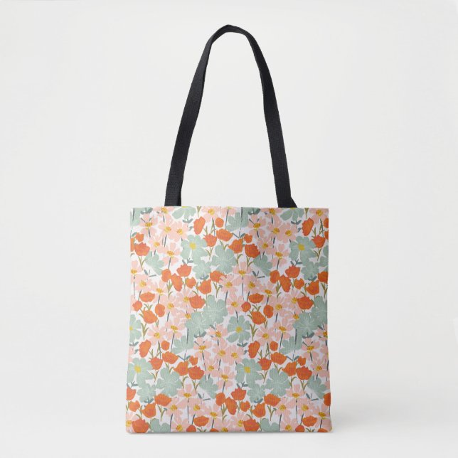 Trädblommor: rosa, orange, sömlös tygkasse (Framsida)