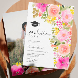 Trädbohemiska vattenfärgblommor studenten inbjudningar
