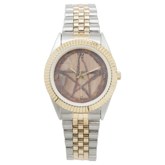 Trädbränd Pentacle Primitive Witch Wiccan Pagan Armbandsur (Framsida)