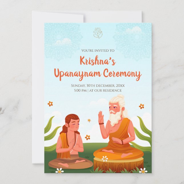 Trådceremoni inbjudningar & Upanayanam inbjudninga (Framsida)