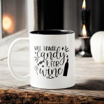 Trade Candy för Vin Funny Halloween Två-Tonad Mugg<br><div class="desc">Byt godis mot sirap med vårt "Trade Candy for Vin" Funny Halloween Two-Tone Coffee Mugg! Den här lekande mugg har en svart och vit snyggt med en humoristisk fras i fet typografi, perfekt för att lägga till en vuxen twist till Halloween-firande. Den är gjord av en hållbar keramik, den är...</div>